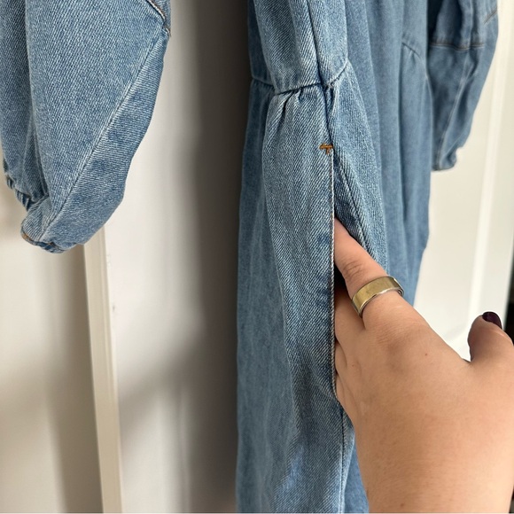 Free People (XL) Lou Jean Babydoll Dress- Tiered Denim Long Sleeve Mini Dress - Picture 7 of 8